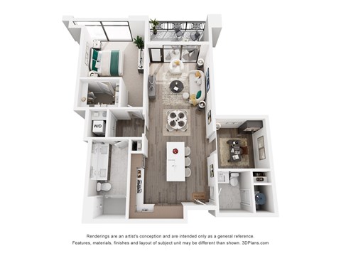 Floor plan for 1 bed, 1.5 baths, 1003 sqft